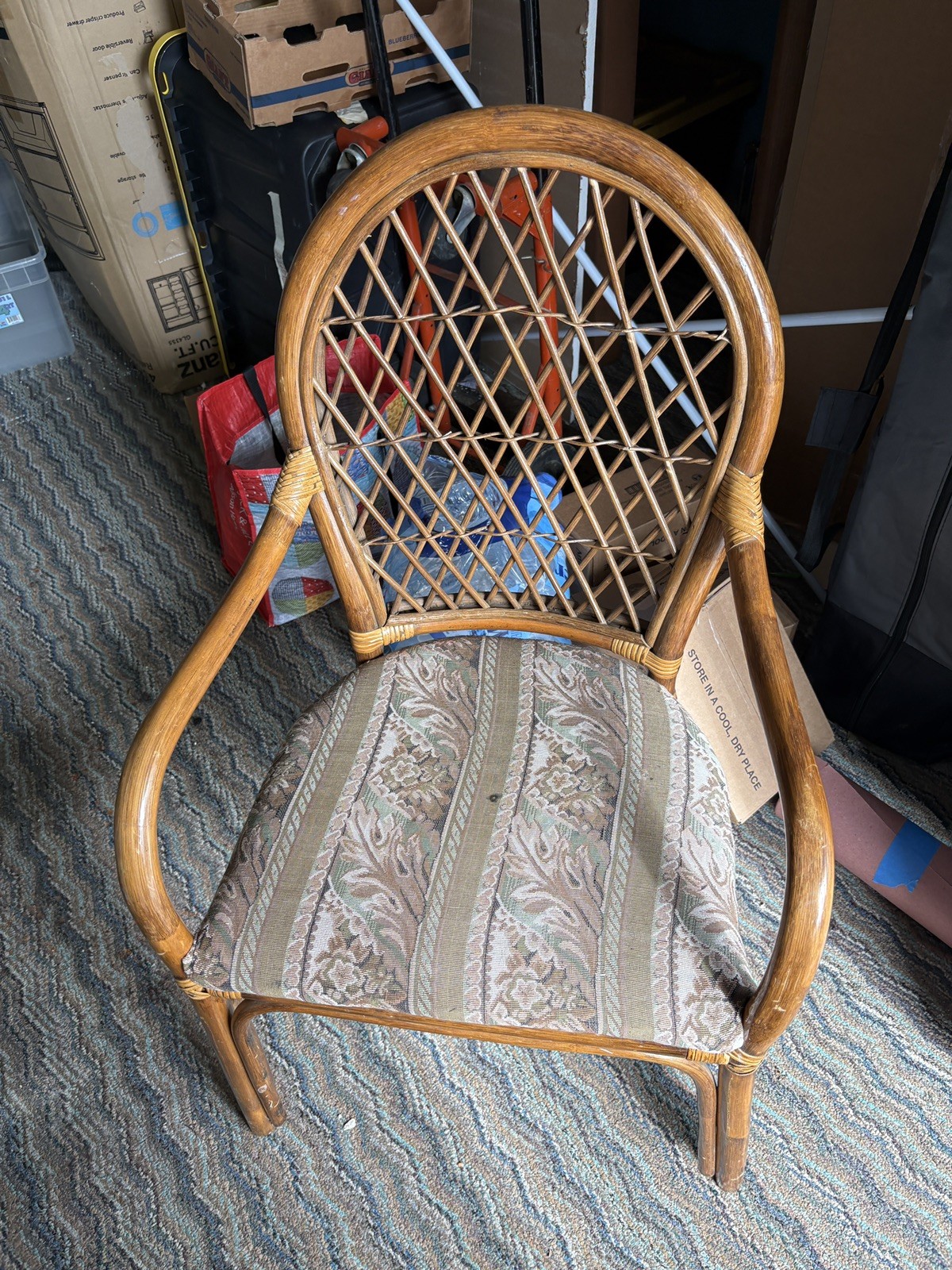Vintage Mid Century or 80’s Boho Chic Brown Bamboo Rattan Chair