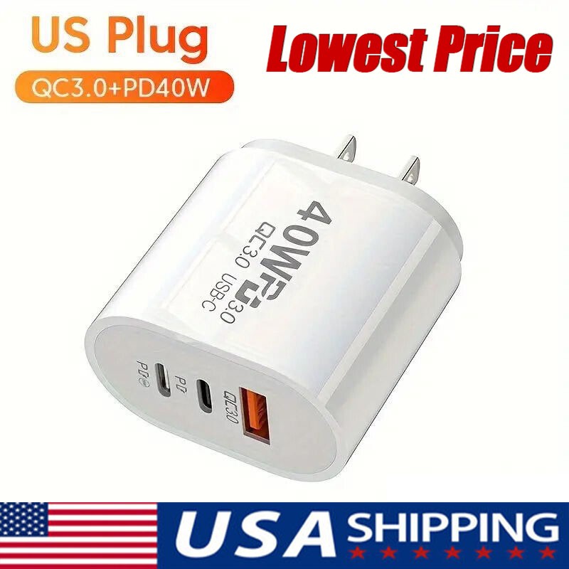 Dual PD 40W Fast Wall Charger Power Adapter For iPhone 16 Pro Max 15 13 8 Plus