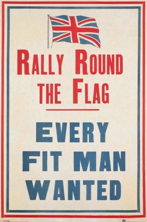 MILITARY POSTER ~ RALLY ROUND THE FLAG 24x36 Every Fit Man Wanted UK Recruiting