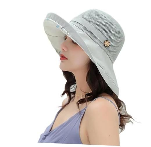 Summer-Mesh-Sun-Hats-for-Women-UV- Protection-Wide-Brim Packable Medium Grey