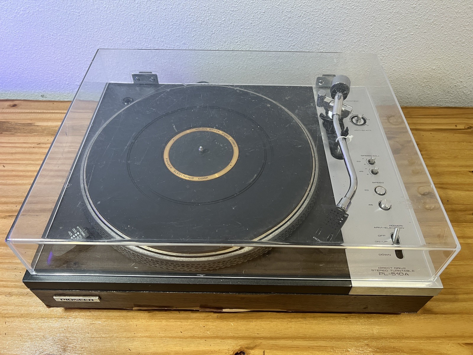 Vintage Pioneer PL‑510A Direct Drive Turntable – For Parts or Repair –Spins Fast
