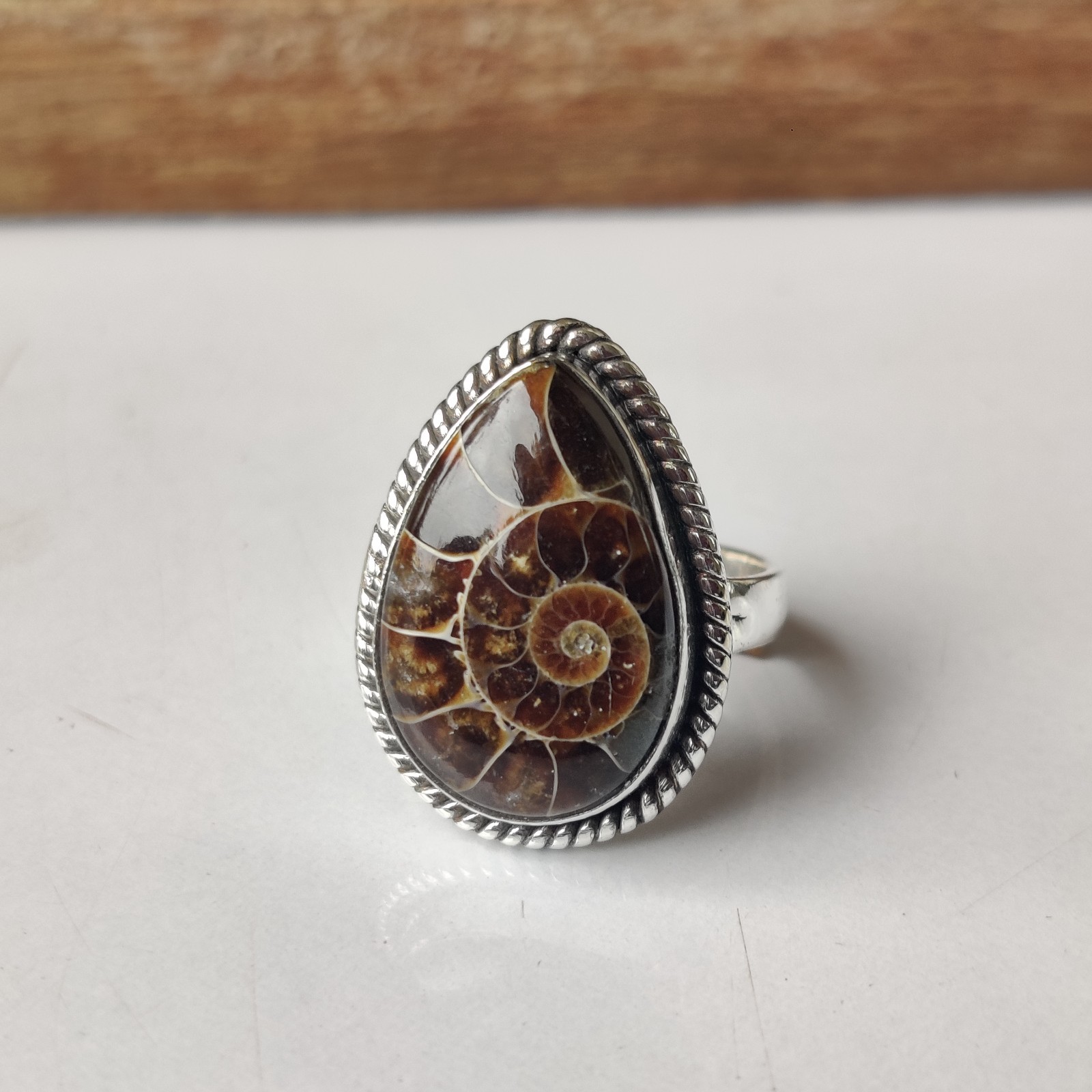 Ammonite Fossil Gemstone Ring 925 Sterling Silver Amazing Designer Ring BT1303
