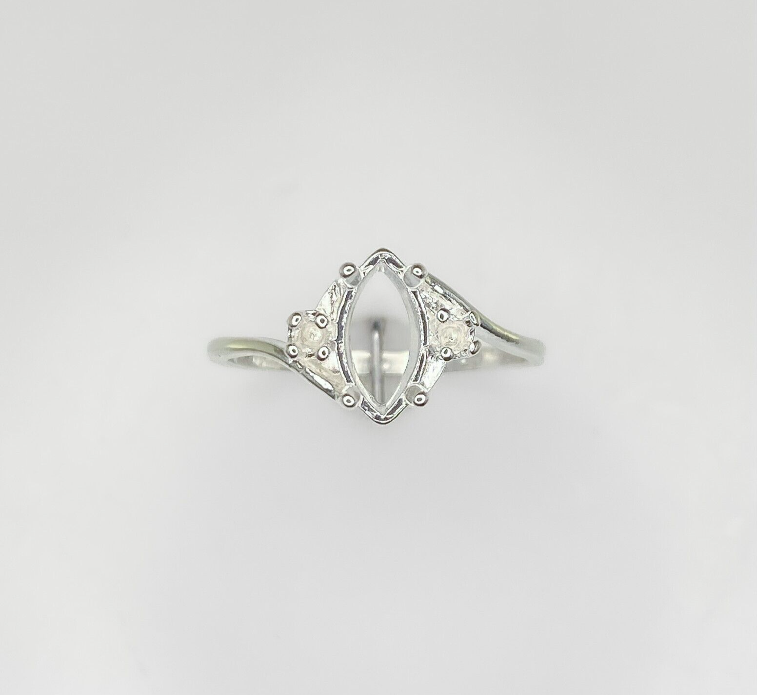 Marquise with Accents Bypass Sterling Silver Ring Setting