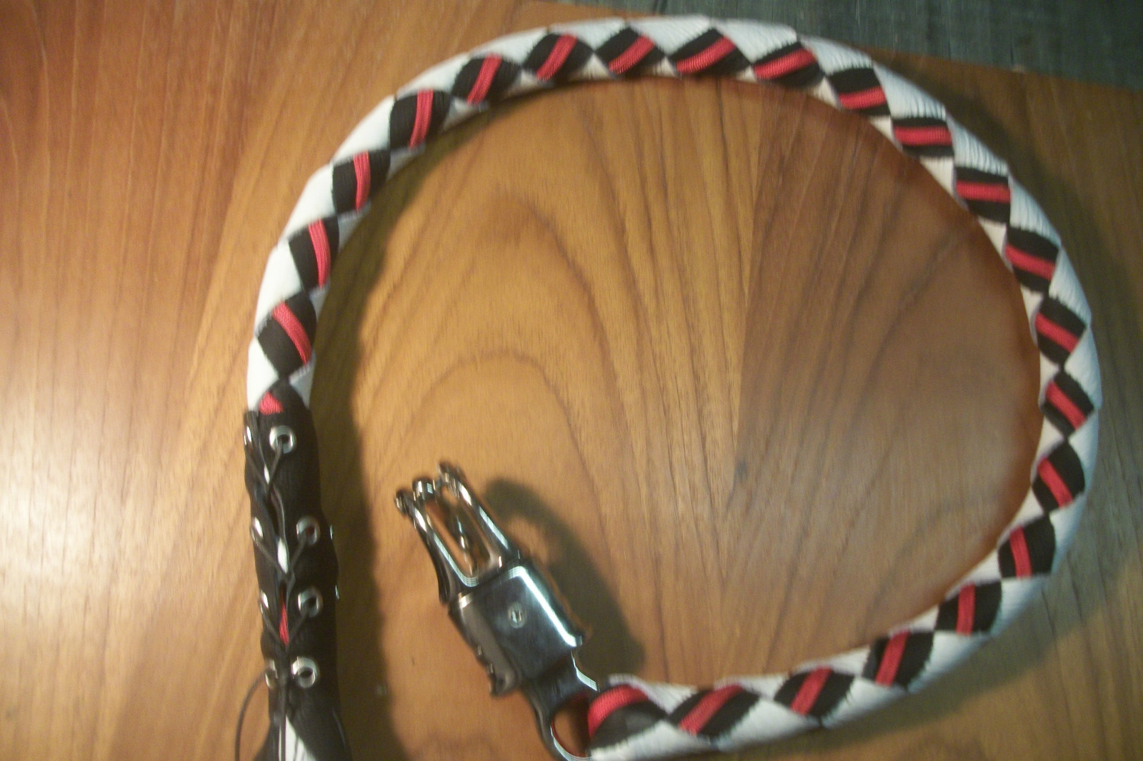 Biker whip getback HANDMADE Black &White red paracord POWMIA SPECIAL By Stitch