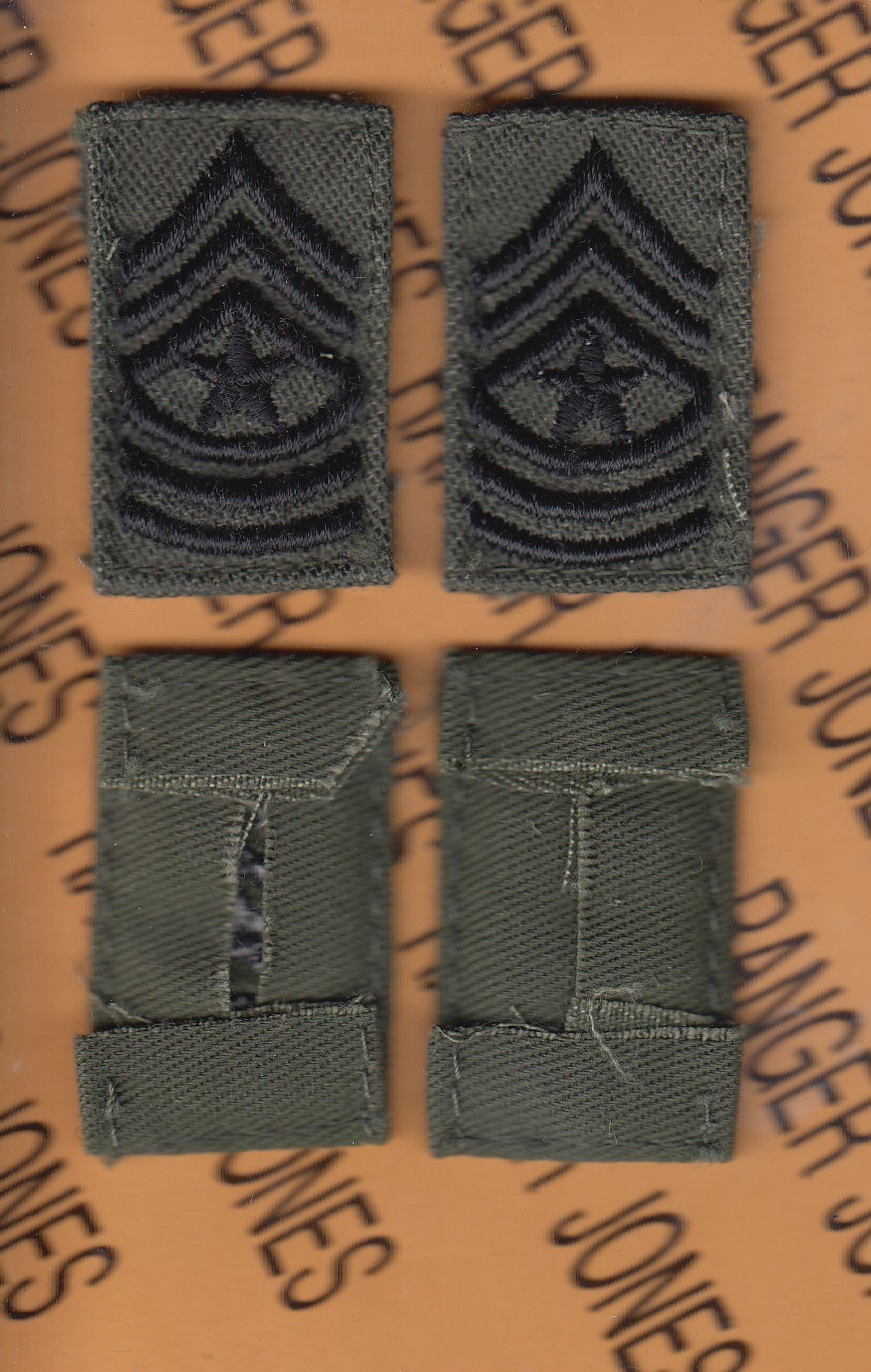 USA Enlisted SERGEANT MAJOR SGM E-9 OD Green & Black rank patch set sewn C