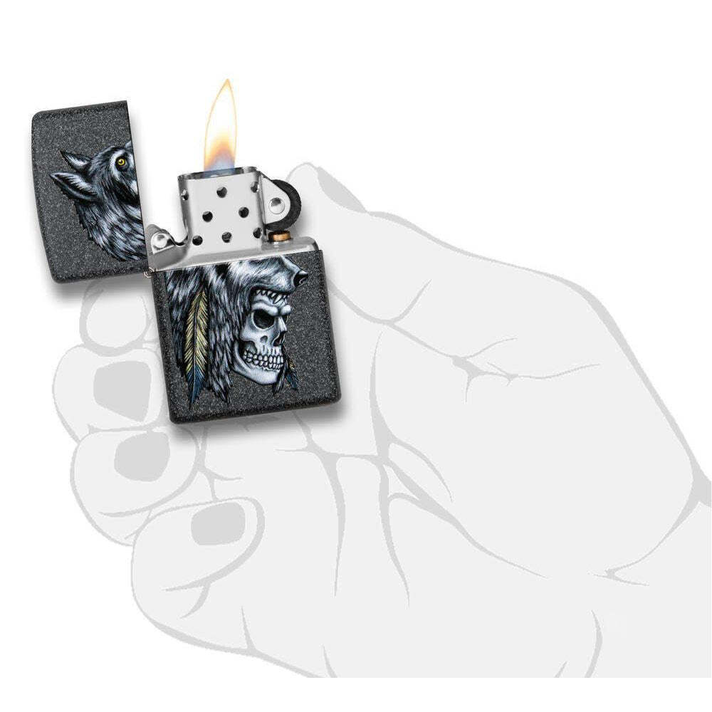 Zippo Wolf Skull Feather Design