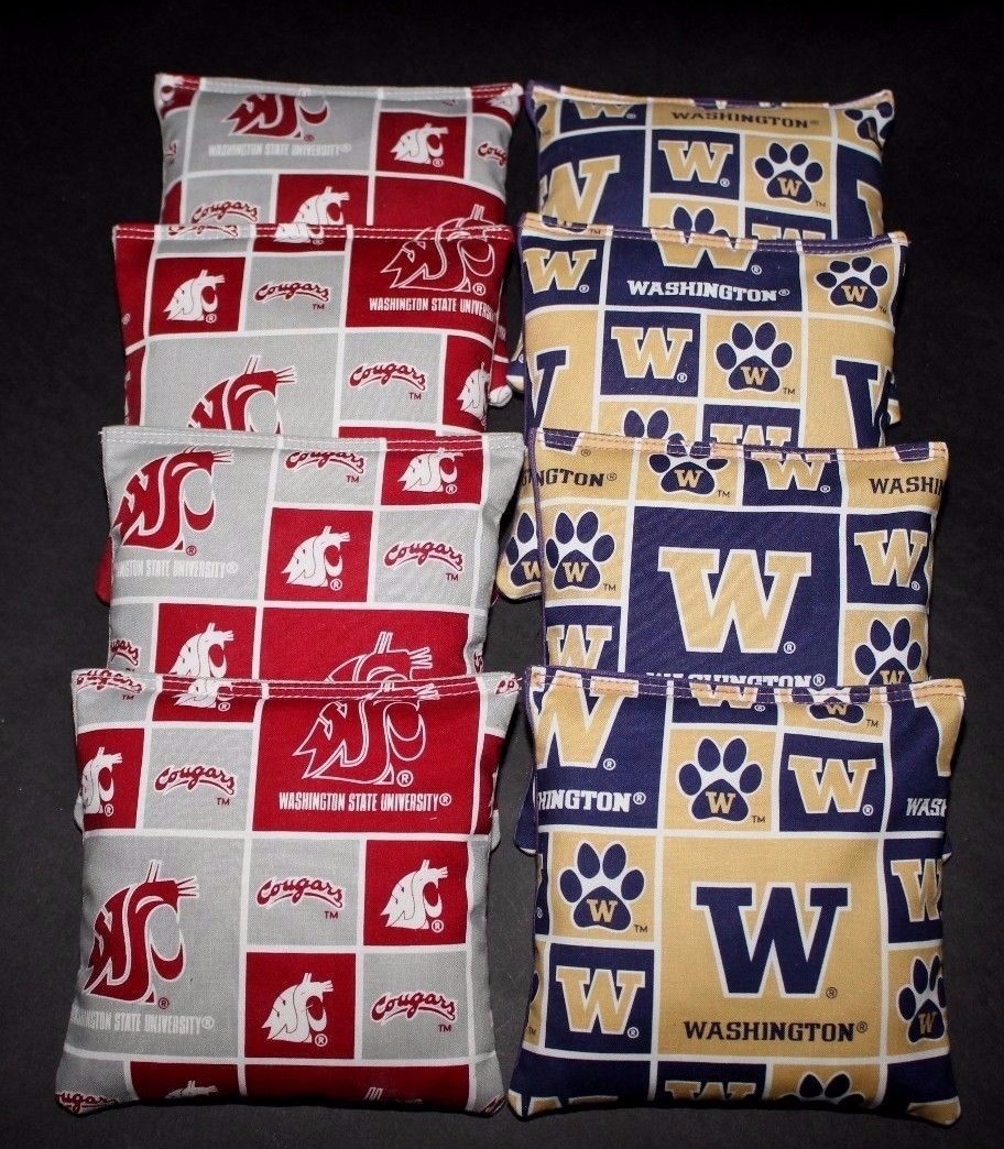 WASHINGTON COUGARS & UW HUSKIES 8 ACA Regulation CORNHOLE BEAN BAGS Game Toss