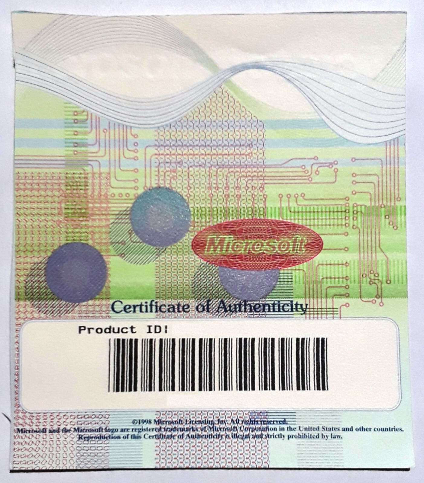 Microsoft Windows 95 ~Certificate of Authenticity w/ Product Key Only~ NO DISC