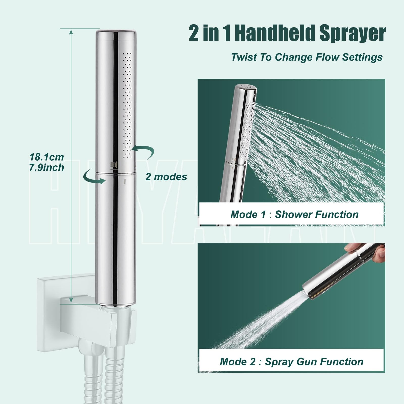 Hand Held Shower Wand, High Pressure Dual Function, Polished Chrome - Spa-like