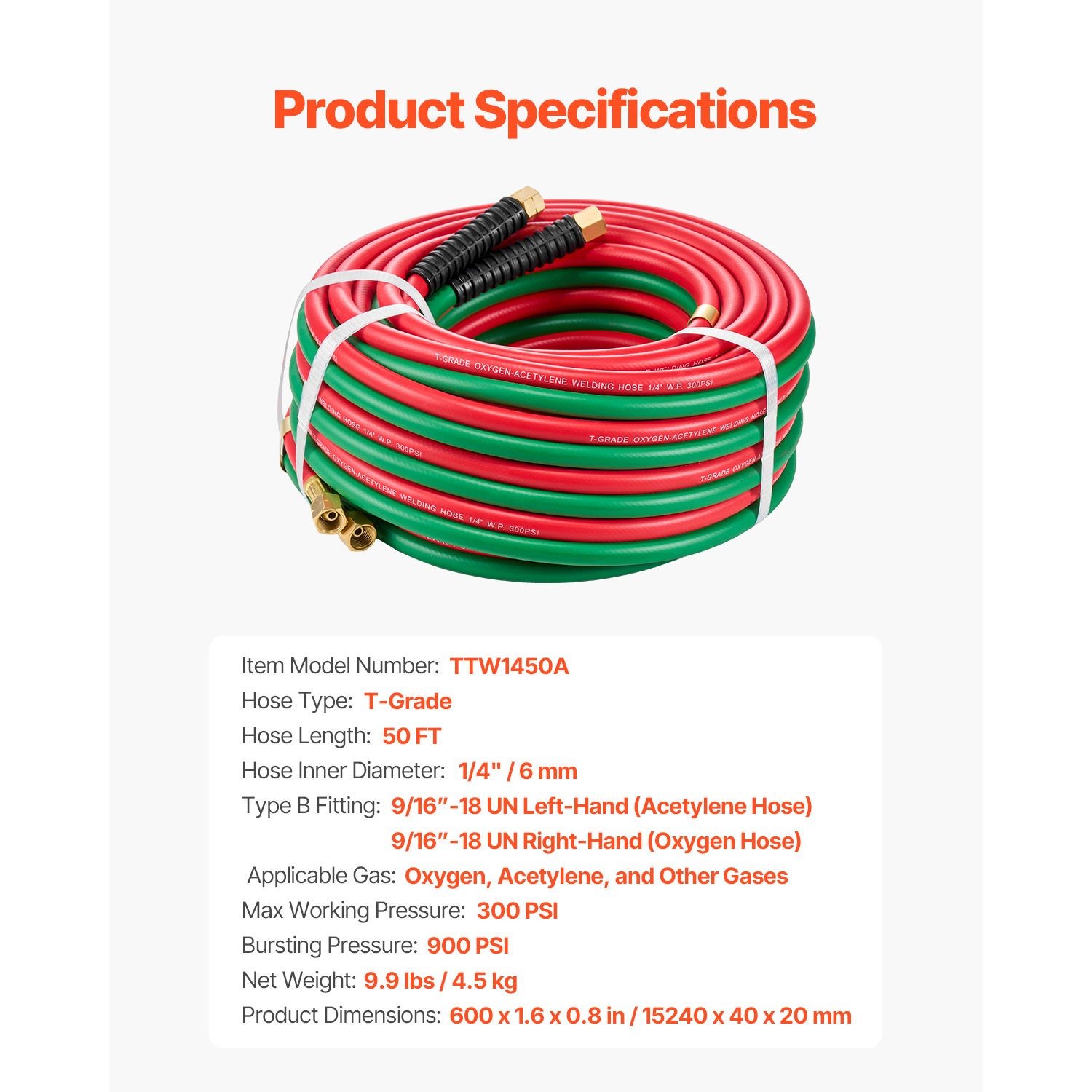T-Grade 50ft Welding Torch Hose Set Red/Green