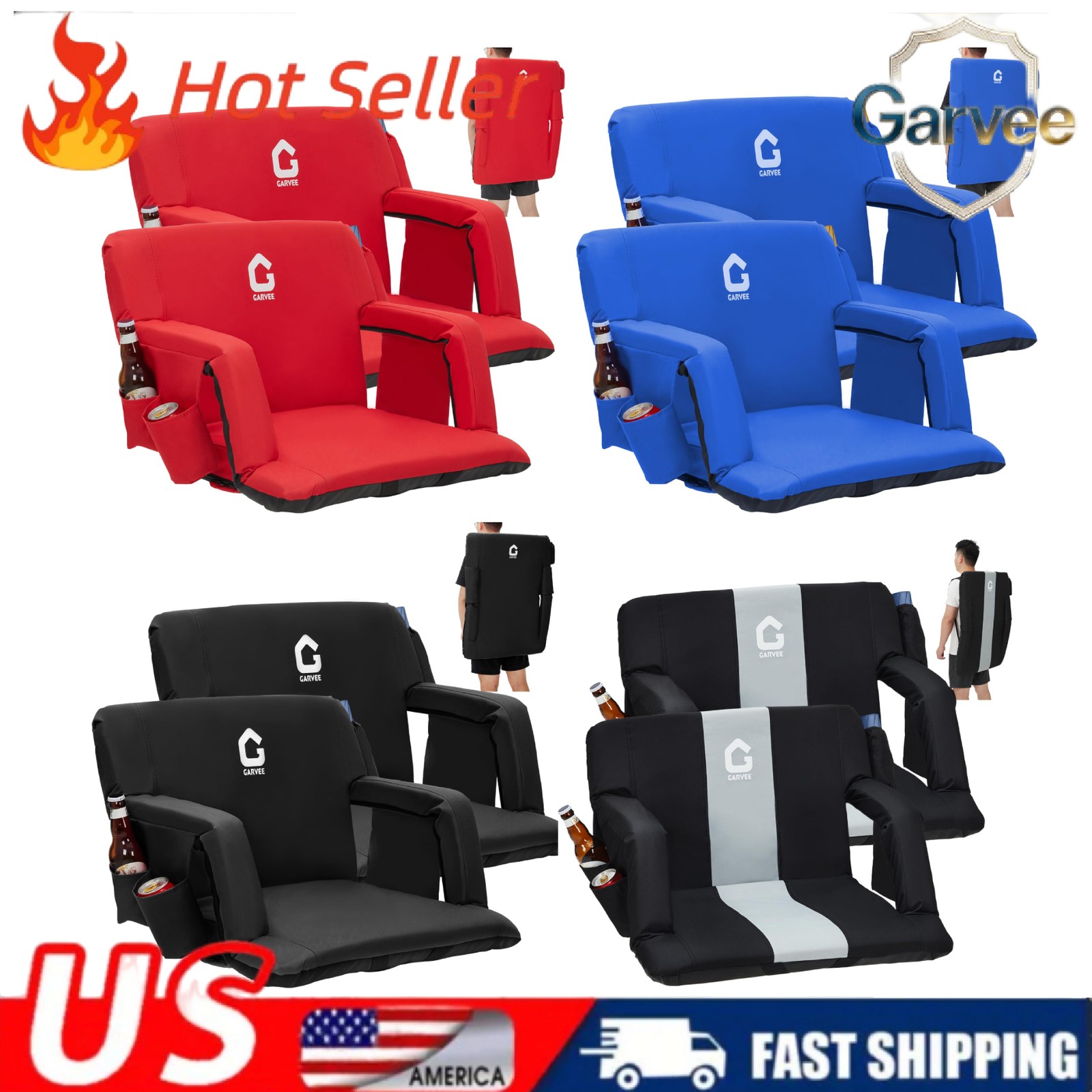 Stadium Seat 2 Pack Extra Wide 6-Position Reclining Bleacher Chair for Concerts
