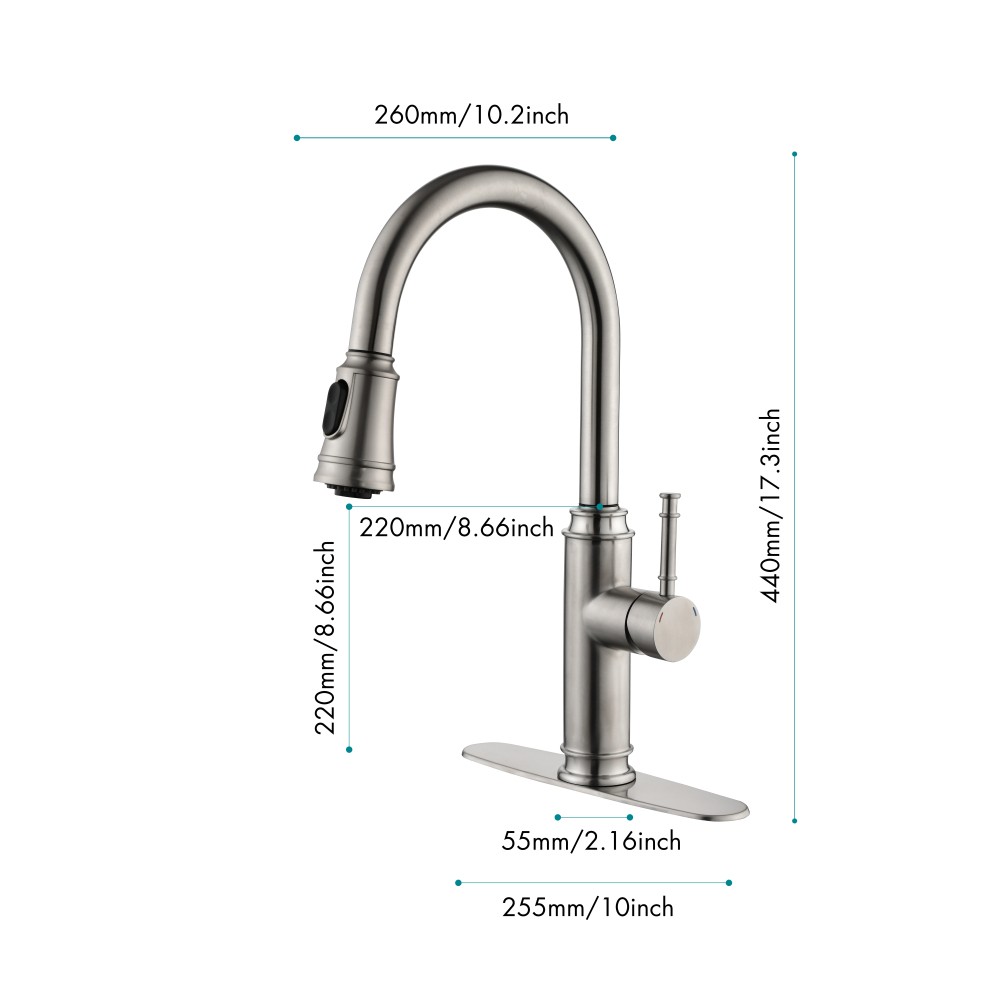 Single Handle High Arc Pull Out Kitchen Faucet Single Level Stainless Steel