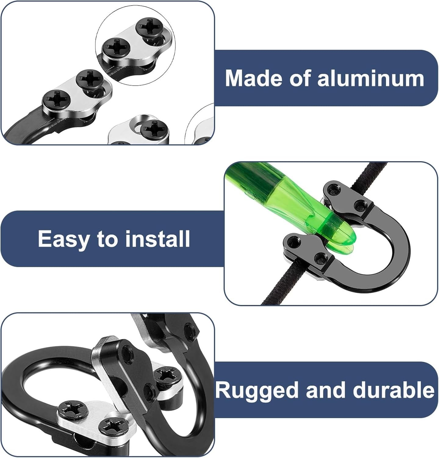 2 Sets Archery Metal U Nock D Loop with Screwdriver for Compound Bow Hunting