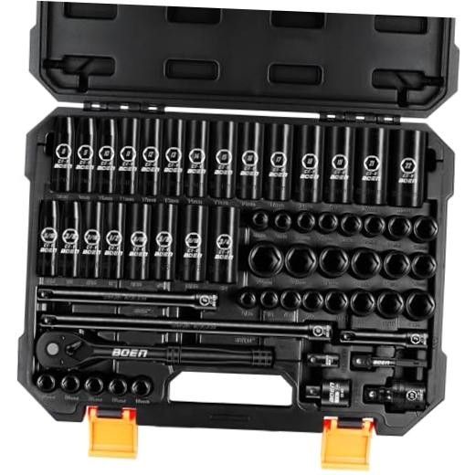 3/8" Drive Impact Socket Set, 57-Piece Standard SAE (5/16 to 3/4 inch) and