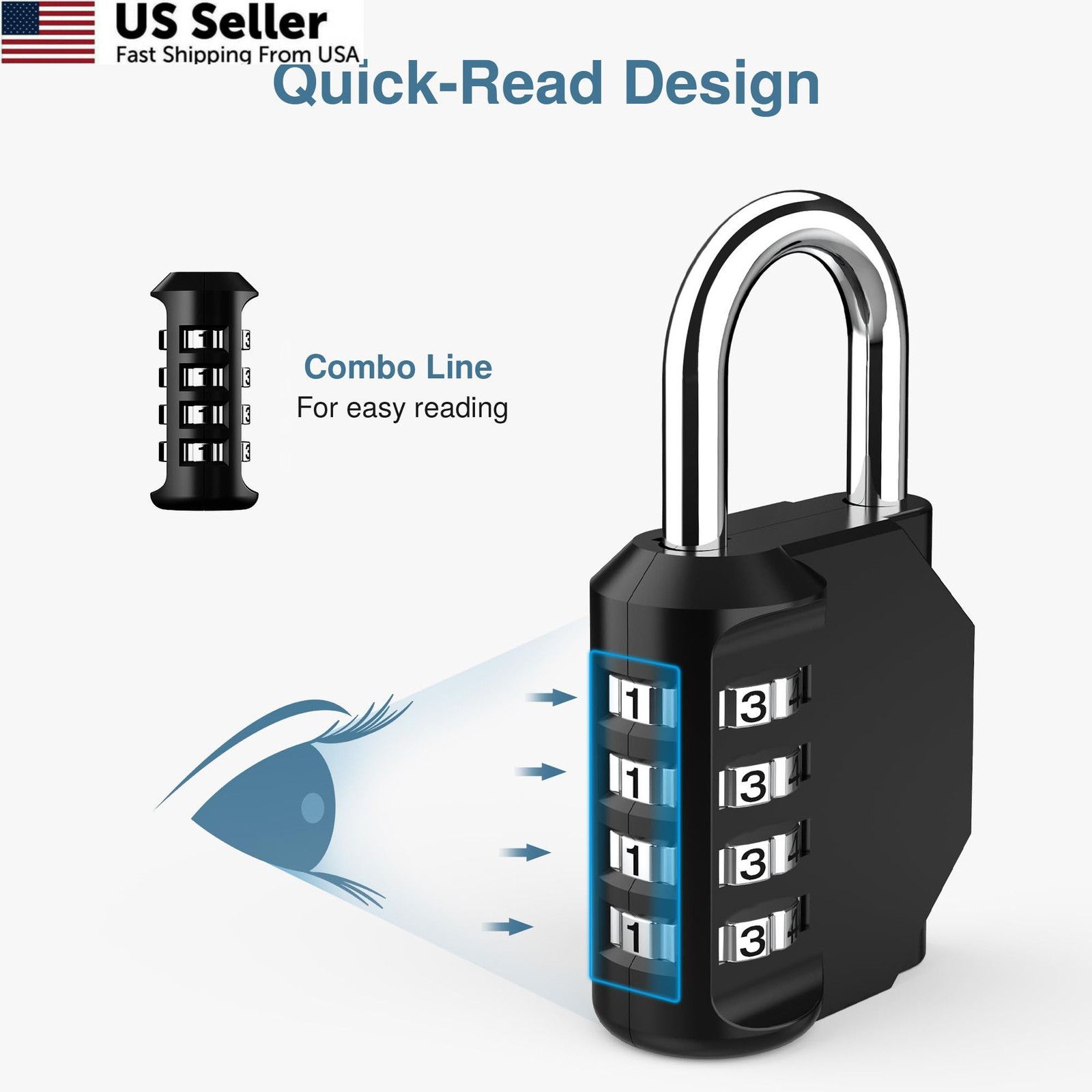 Puroma 2 Pack Combination Lock 4 Digit Padlock for School Gym Medium, Black