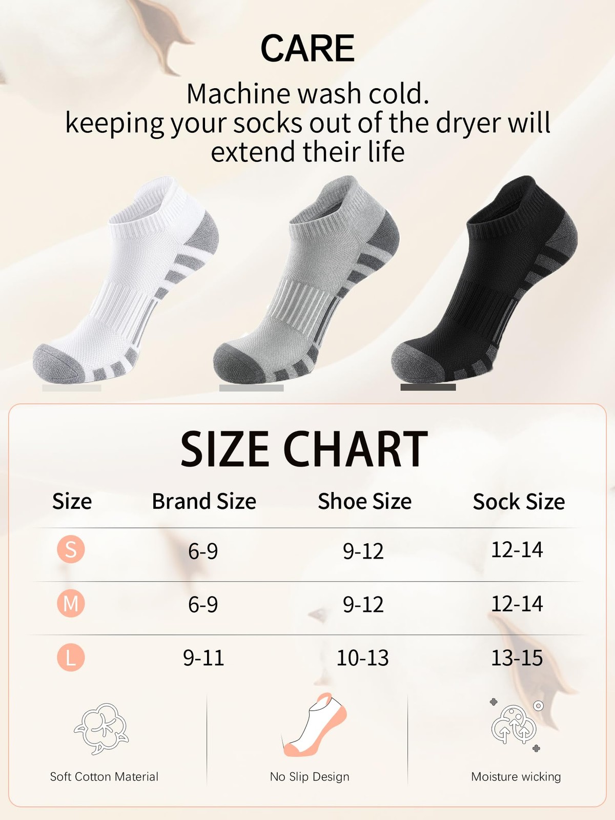 Airacker Athletic Running Ankle Cotton Socks, Low Cut 9-12, White