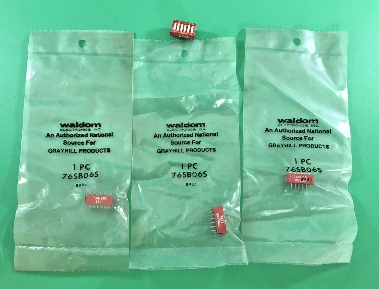 LOT OF 4 GRAYHILL 76SB06S DIP SWITCH,SPST RAISED ROCKER,6 POSITION,TAPED SEALED