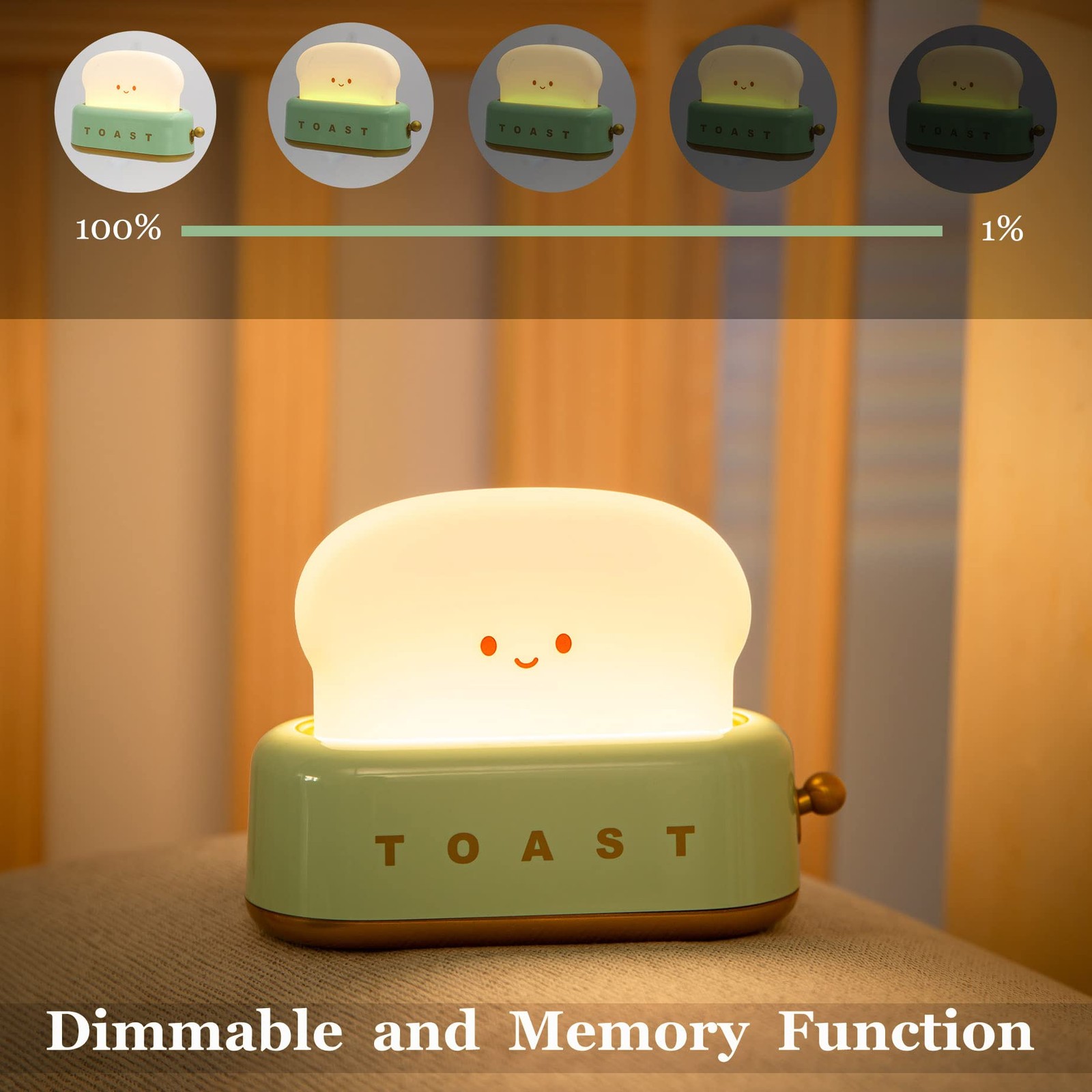 Cute Toast Night Light LED Dimmable Bread Light with Timer Sleep Lamp for Bed
