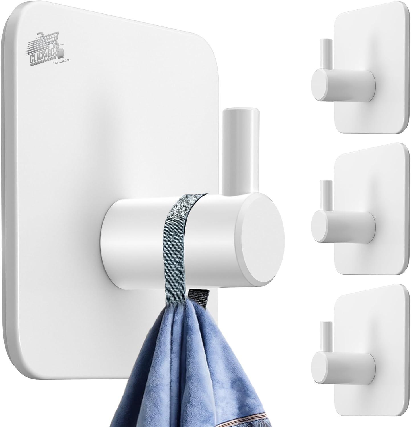 Drillless Towel Rack, Set of 4 White Stainless Steel Adhesive Hooks Co