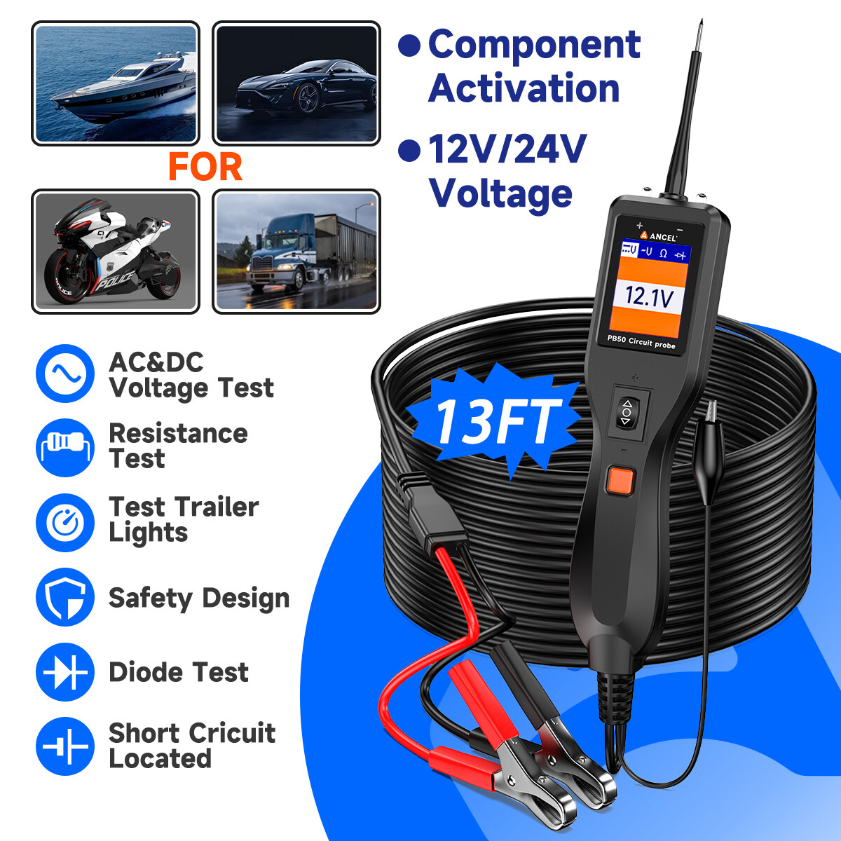 Automotive Car Electrical Circuit Probe Tester Kit Leakage Injector Relay 12V