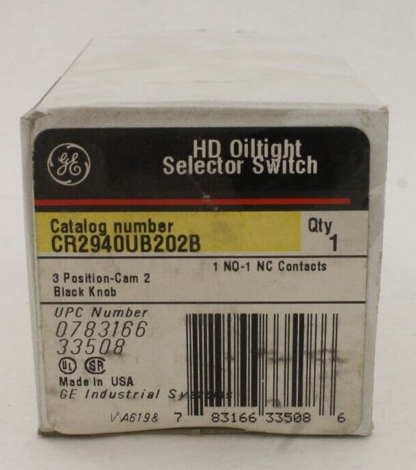 GE CR2940UB202B HD Oiltight Selector Switch