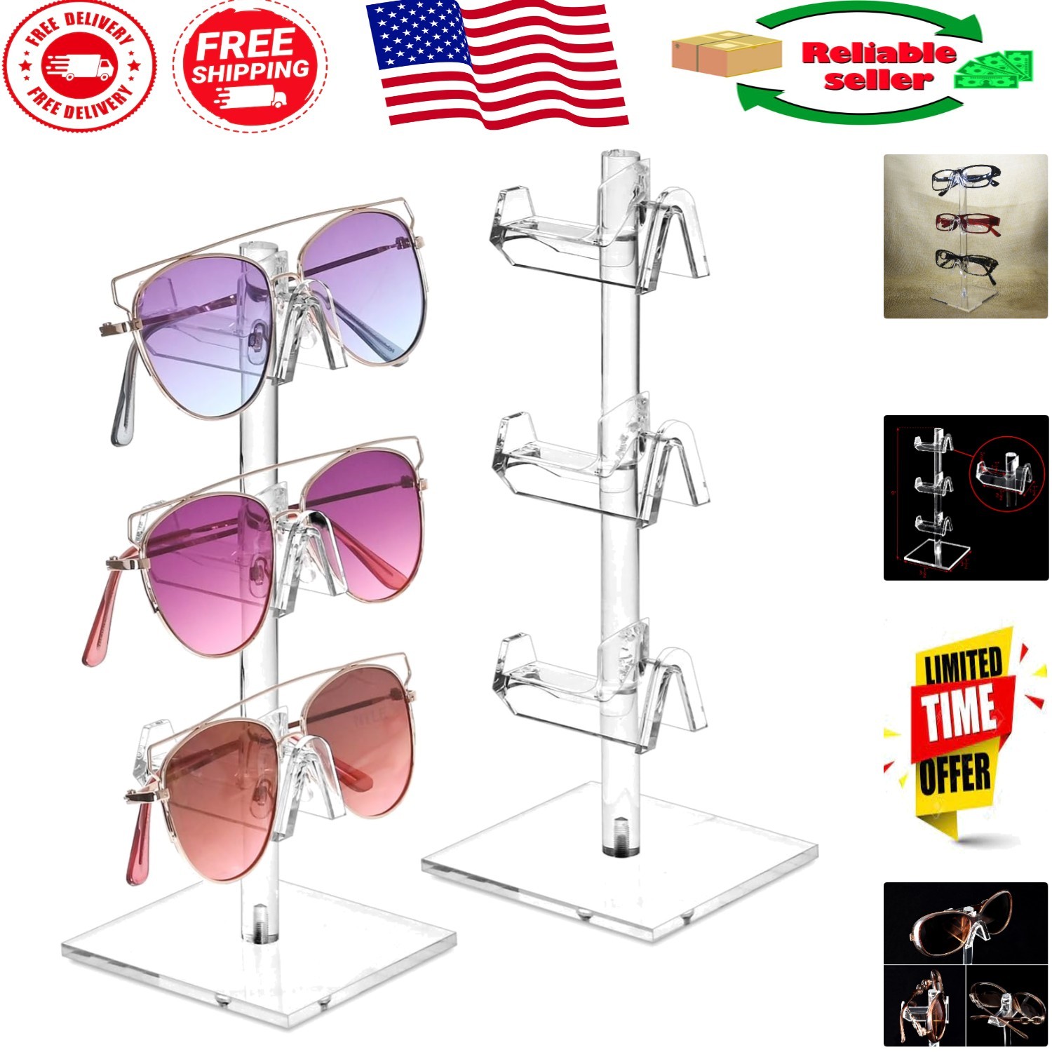 Acrylic 2-Piece Eyewear Stand for 6 Frames - Stylish and Functional