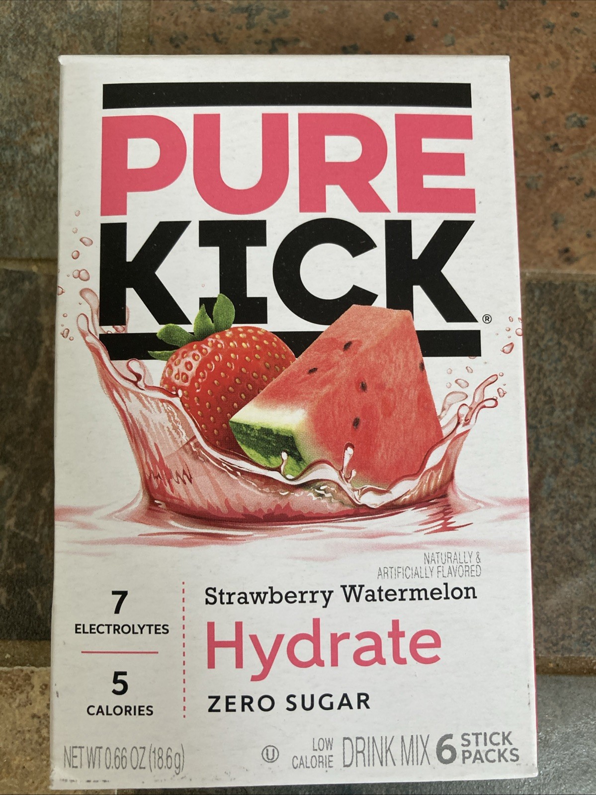 2 PACK Pure Kick Hydrate Strawberry Watermelon 6 Packets Zero Sugar Electrolytes