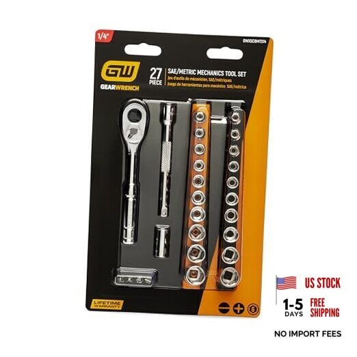 GEARWRENCH Mechanics Hand Tool Set, 27 Pc, 1/4 in Drive, 27 Piece SAE/Metric