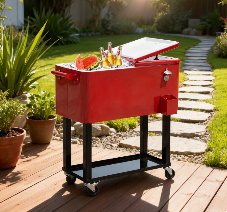 Rolling Cooling Bins Ice Chest on Wheels, Portable Cooler with Wheels