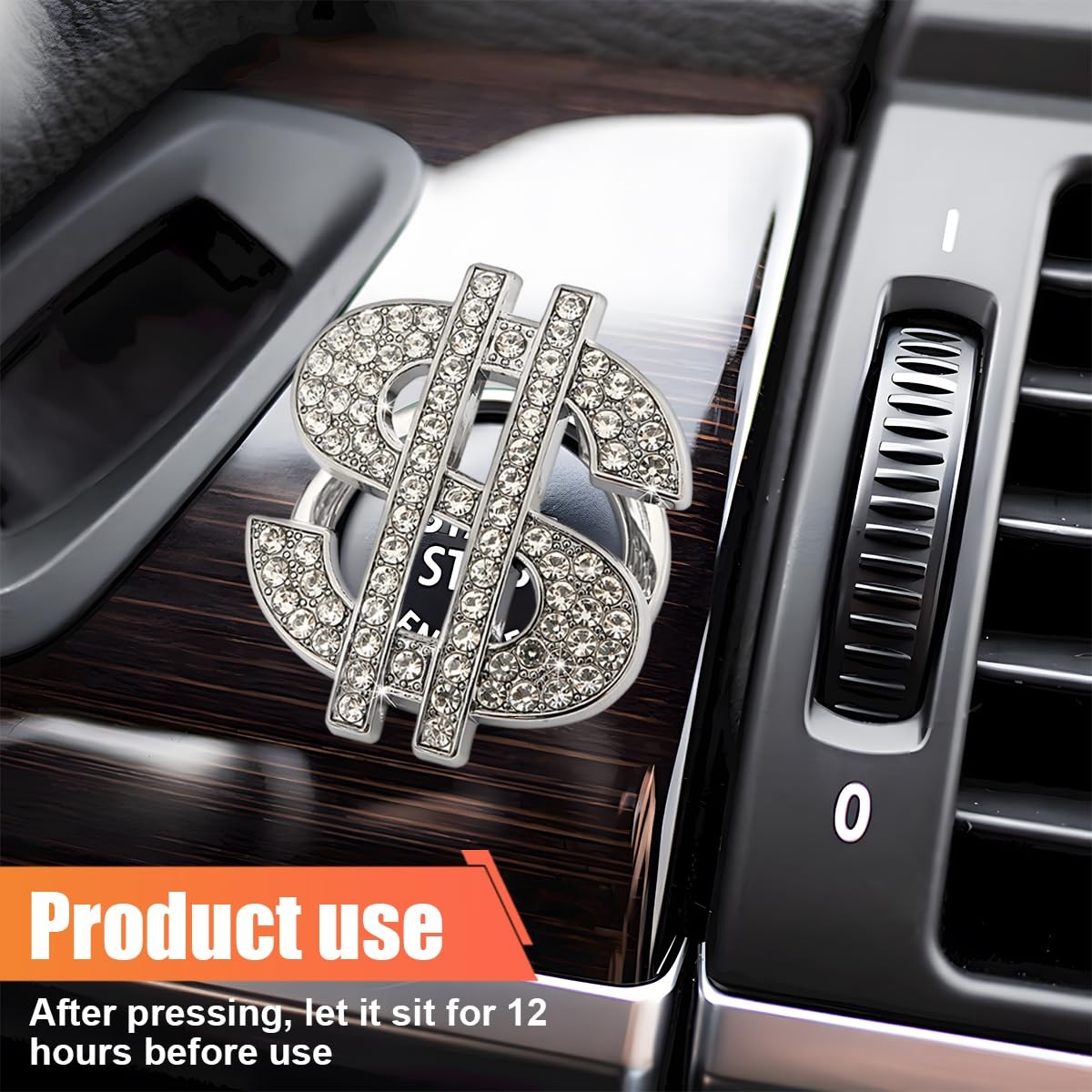 Bling Dollar Car Push Start Button Cover with Rhinestone, Anti-Scratch Engine St