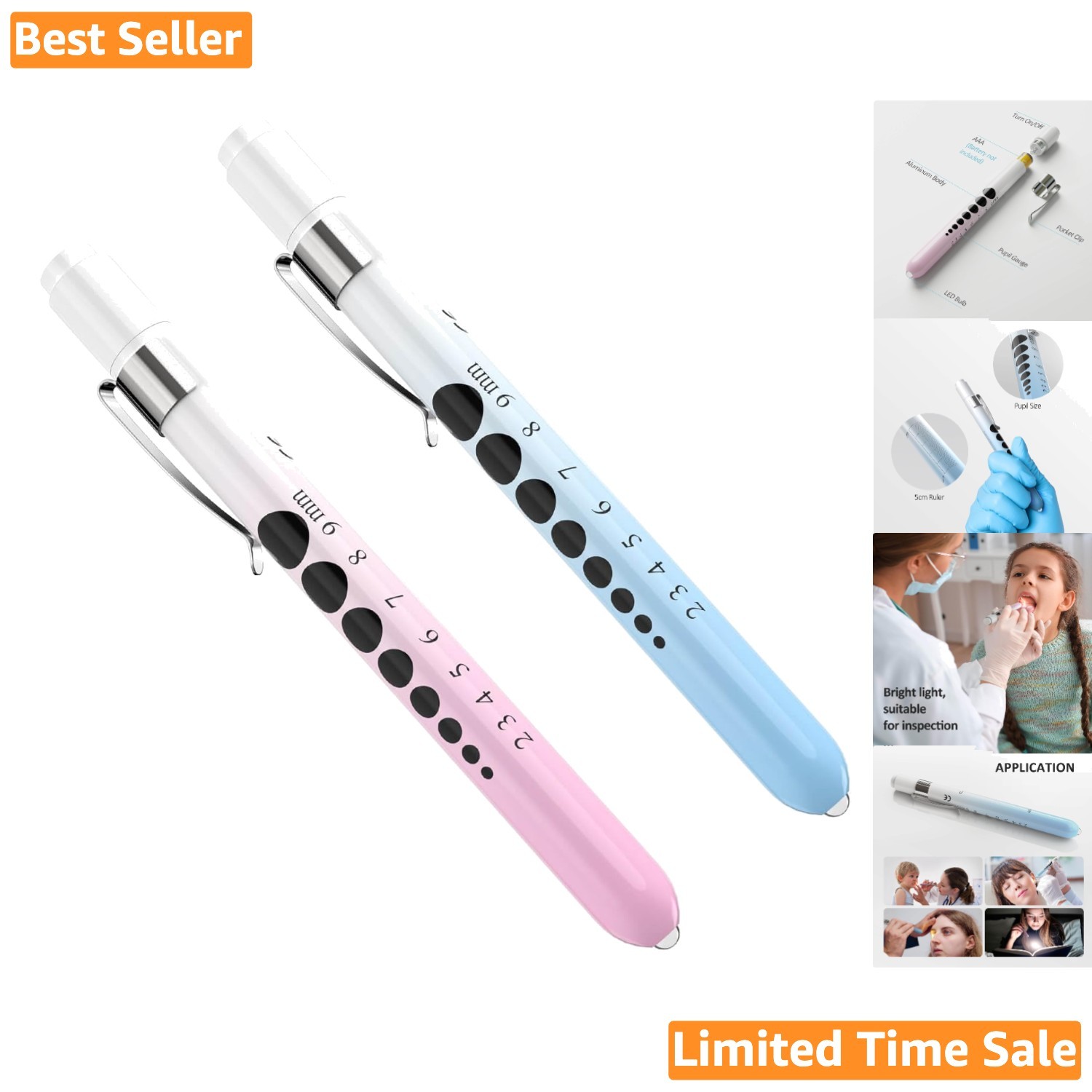 Gradient Pink and Blue Medical Penlights – 2 Pack Lightweight LED Design