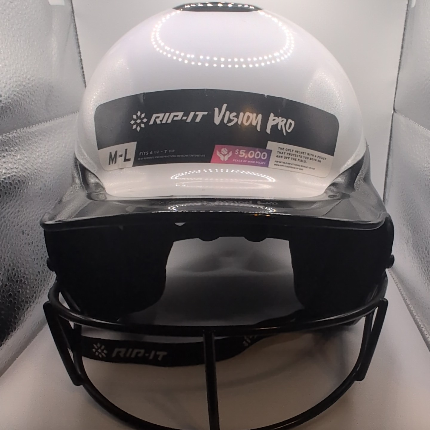 Rip-It M/L 6 1/2" to 7 3/8" Youth Softball Batting Helmet White / Black