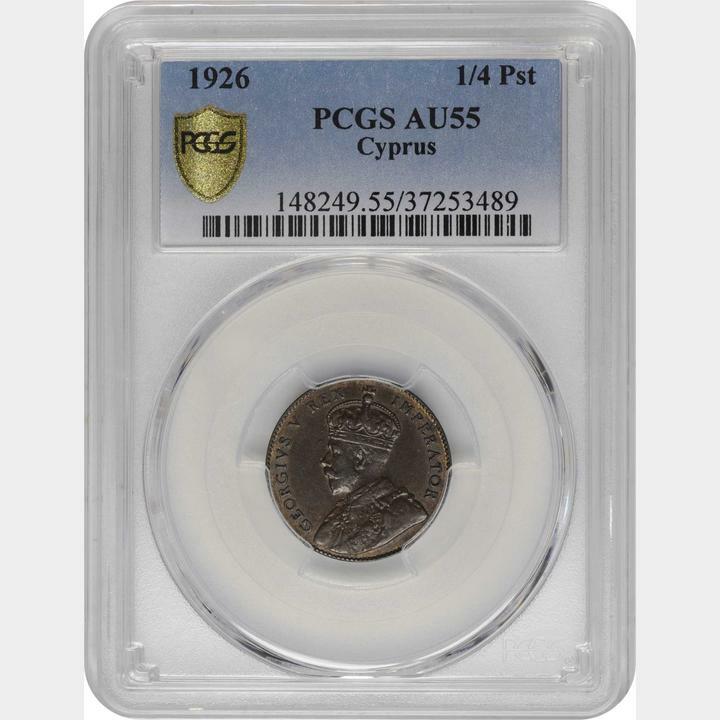 1926 Cyprus 1/4 Piastre PCGS AU 55. KM-16.