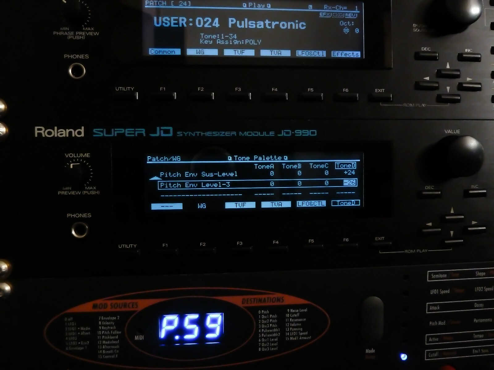 Roland JD-990 Custom LUX (Negative) LED Display !
