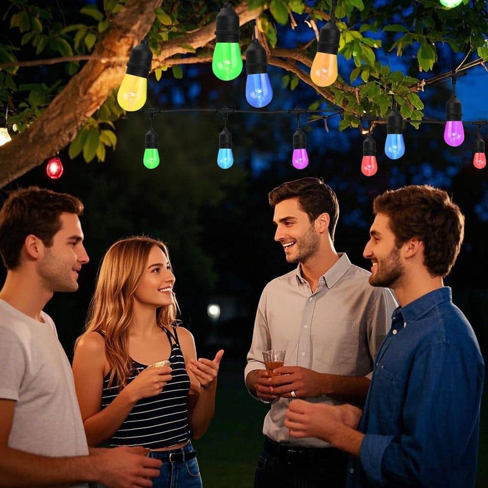 48 Ft Color Changing LED Edison String Lights - 24 Bulbs Indoor/Outdoor