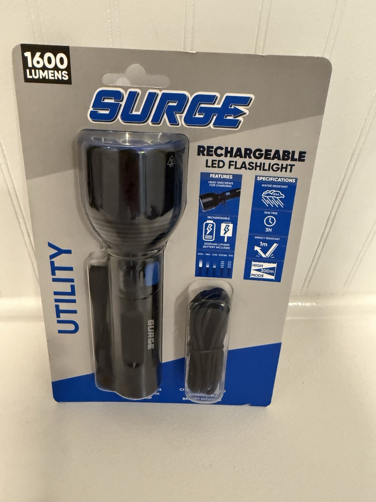 Surge 1600 Lumens Rechargeable LED Utility Flashlight HHL3070AS - Sealed