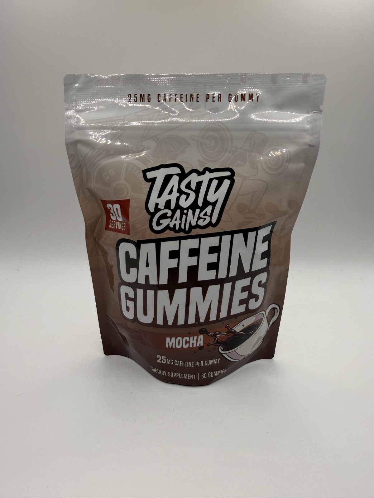 Tasty Gains Mocha Caffeine Gummies Energy Focus Boost Gummies For Men - New
