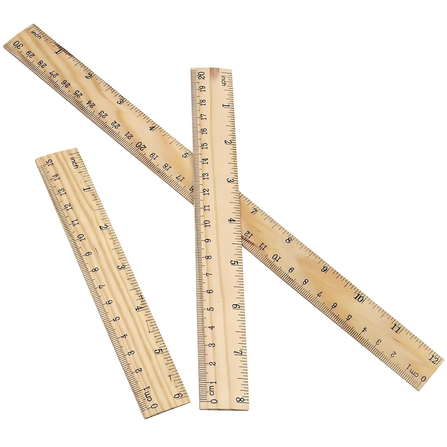 3 Pack Wood Ruler Set - Includes 6 inch (15 mm), 8 inch (20 mm), and 12 inch (30