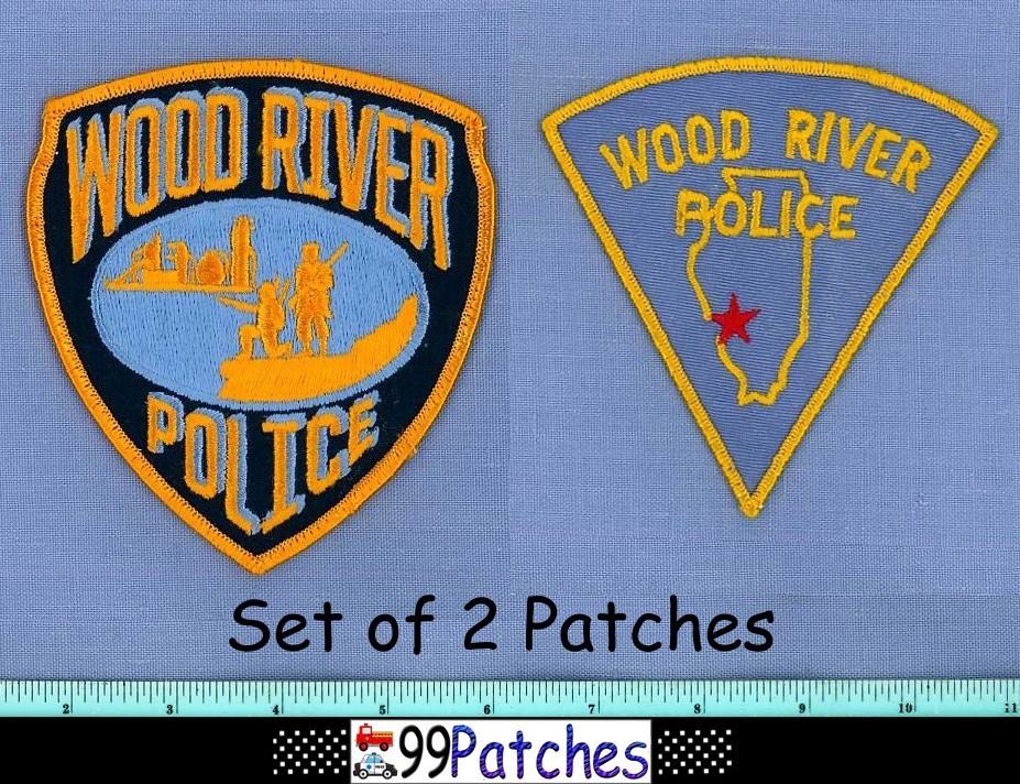 WOOD RIVER (2 Patches LOT OLD+) ILLINOIS Police Patch CITY SKYLINE INDIAN 3F