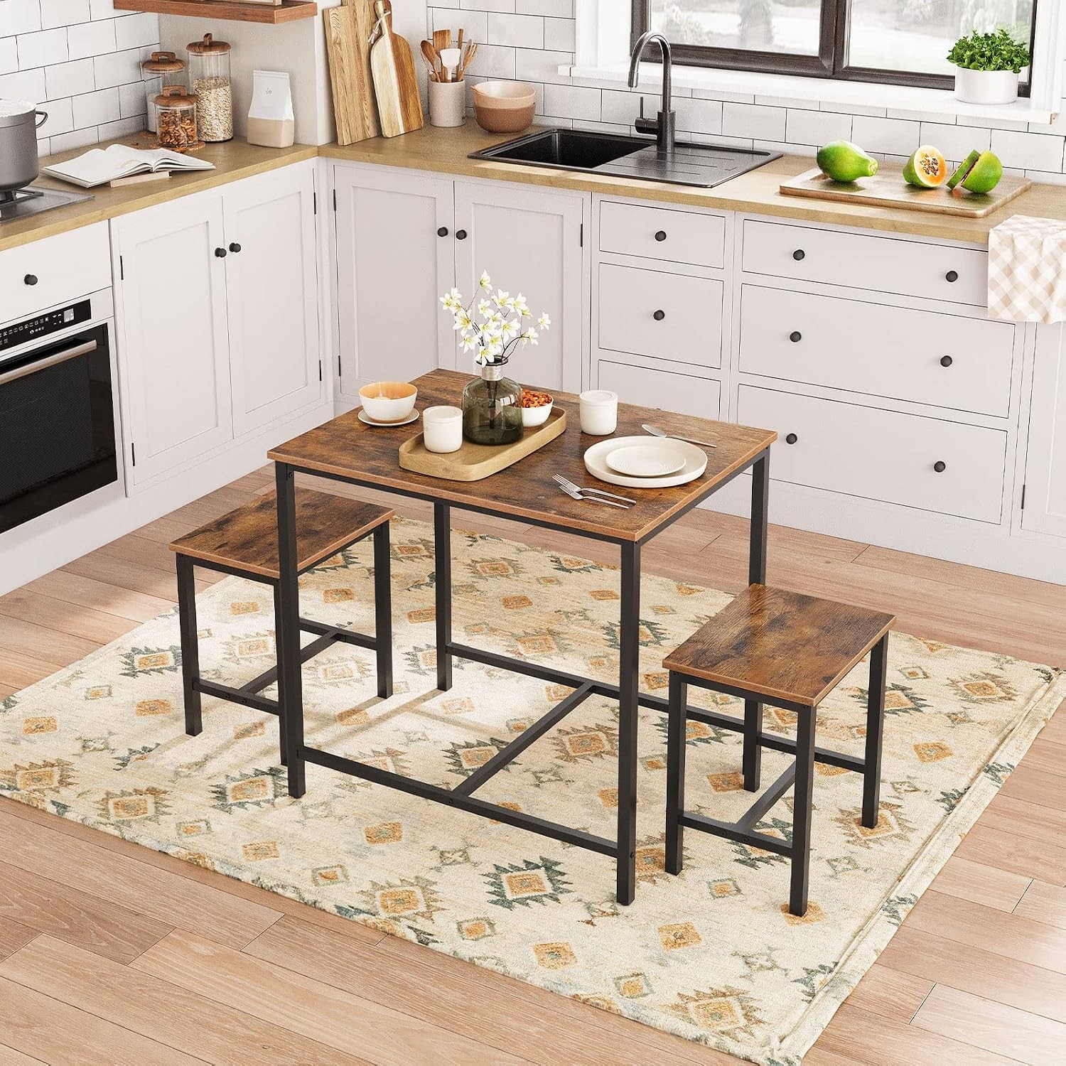 3-Piece Industrial Dining Table Set Kitchen Table Space Saving Dinette Kitchen