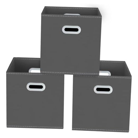 Yunkeeeper storage bins Cubes, Fabric Cube Organizer with Handle, 3 Pack Gray