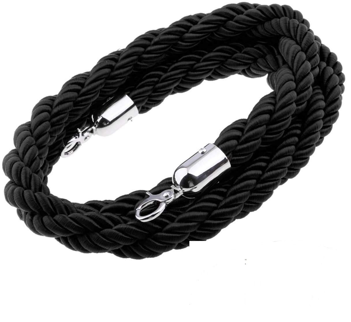 5 Feet 1.5 Meter Black Queue Barrier Twist Rope, New Queue Divider Stanchions...