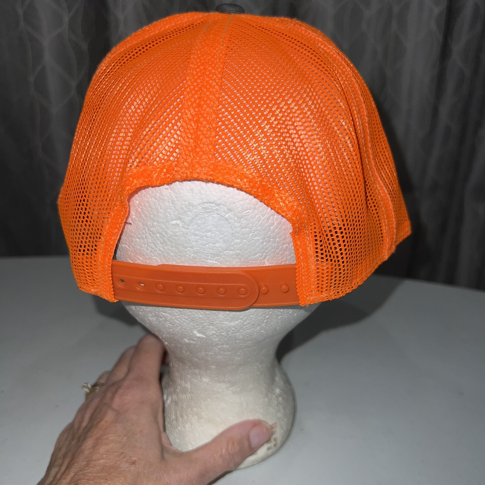 Fluorescent Orange mesh Gray Fabric w Running Spotted Tiger on Hat Cap Snapback