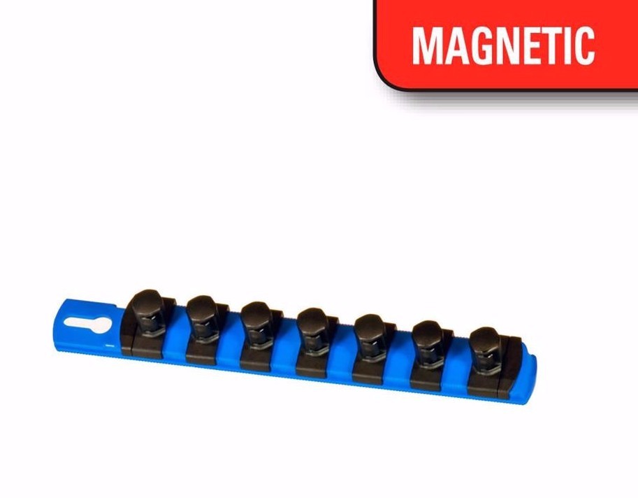 ERNST 8409M  8"  1/2" Drive Magnetic Socket Rail Organizer w/12  Clips - Blue