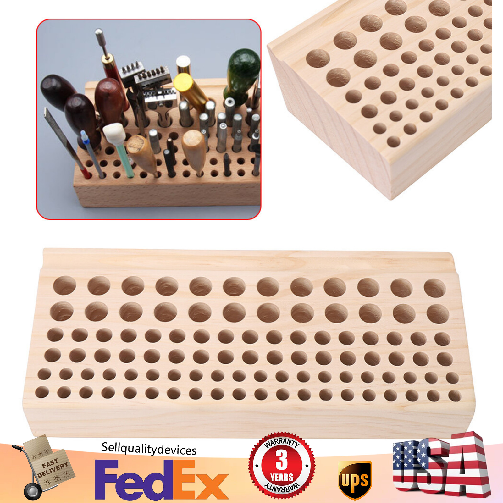 98 Hole Leather DIY Craft Wood Tool Rack Wooden Stand Holder Organizer USA STOCK