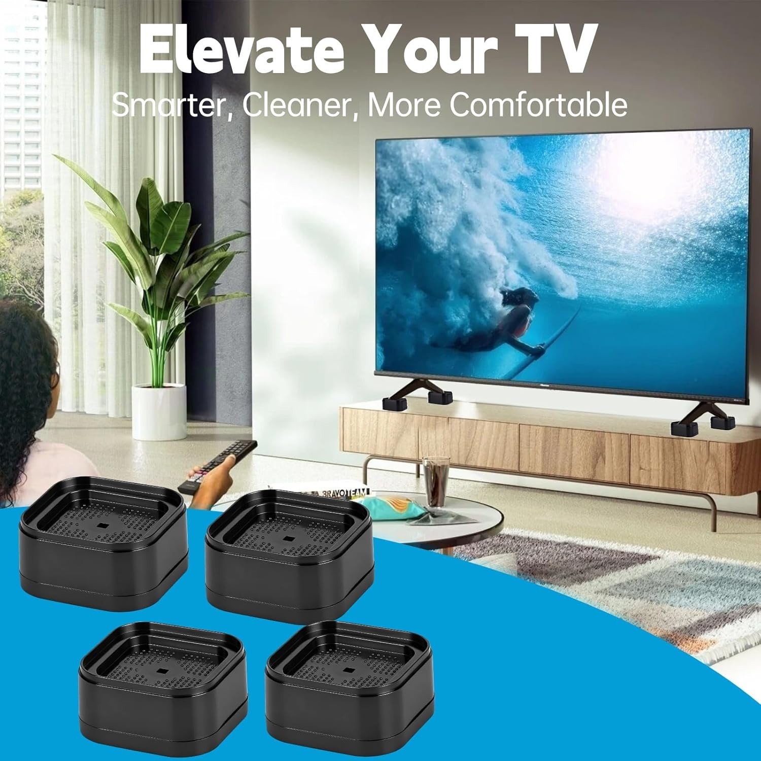 4 Pack TV Stand Riser Blocks, Heavy-Duty Adjustable Height Blocks for Raising...