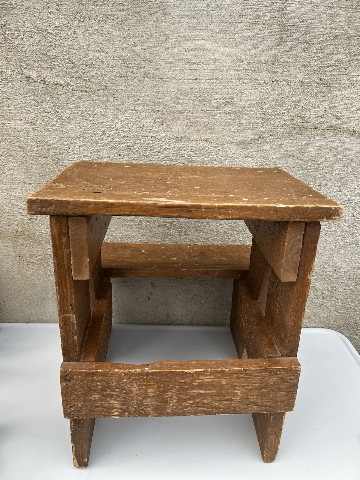 Vintage Rustic Solid Wood 2-Step Stool Farmhouse Bench Plant Stand Brown 19+