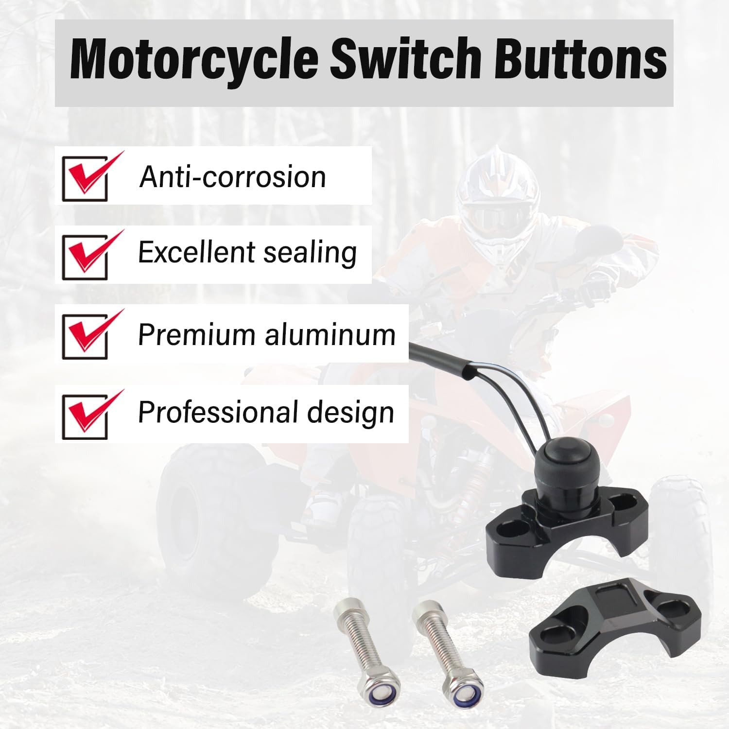 Universal Motorcycle Engine Start Stop Kill Switch with Mounting Backplate Black