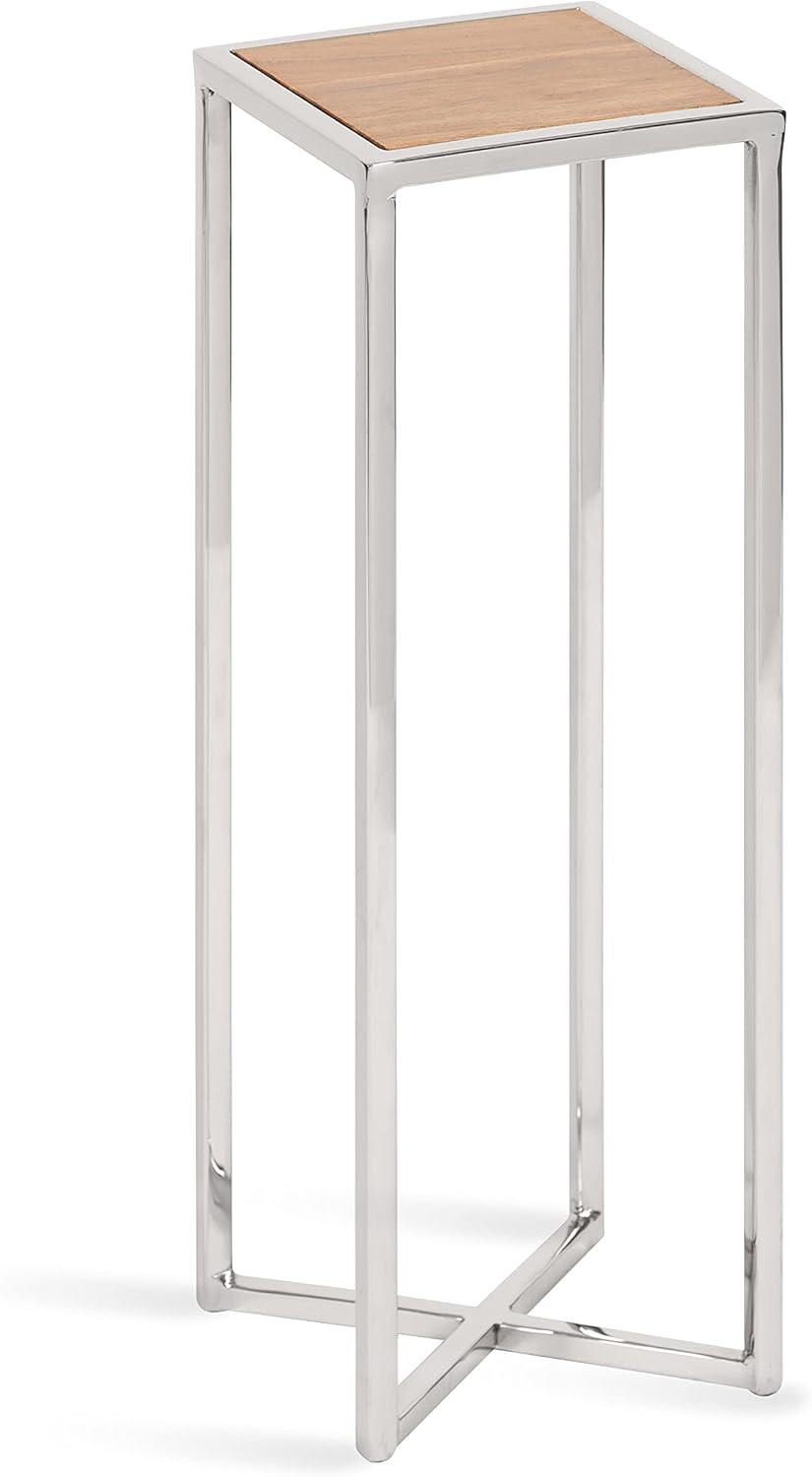 Jaspur Modern Drink Table, 7 X 7 X 21, Silver and Wood, Decorative Glam Accent T