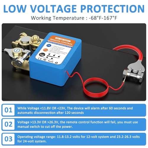 Kill Switch for Car, 12V/24V 250A Remote Battery Disconnect Switch Automatic
